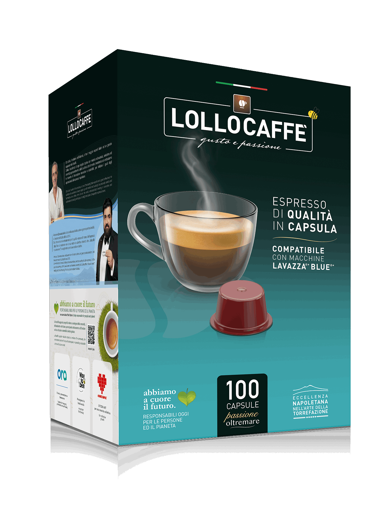 100 Capsule Lollo Caffè Compatibili Lavazza BLUE/IN BLACK PassioneOltremare  Miscela NERA - 7000 Caffè 