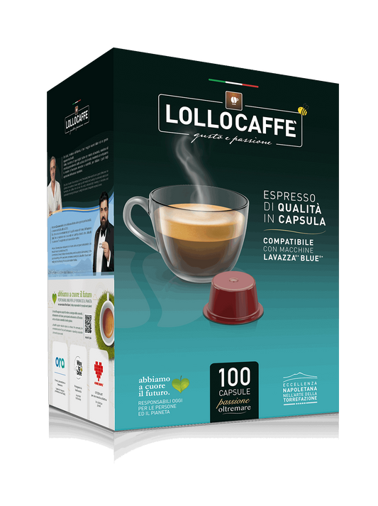 100 Capsule Lollo Caffè Compatibili Lavazza BLUE/IN BLACK PassioneOltremare  Miscela NERA - 7000 Caffè 